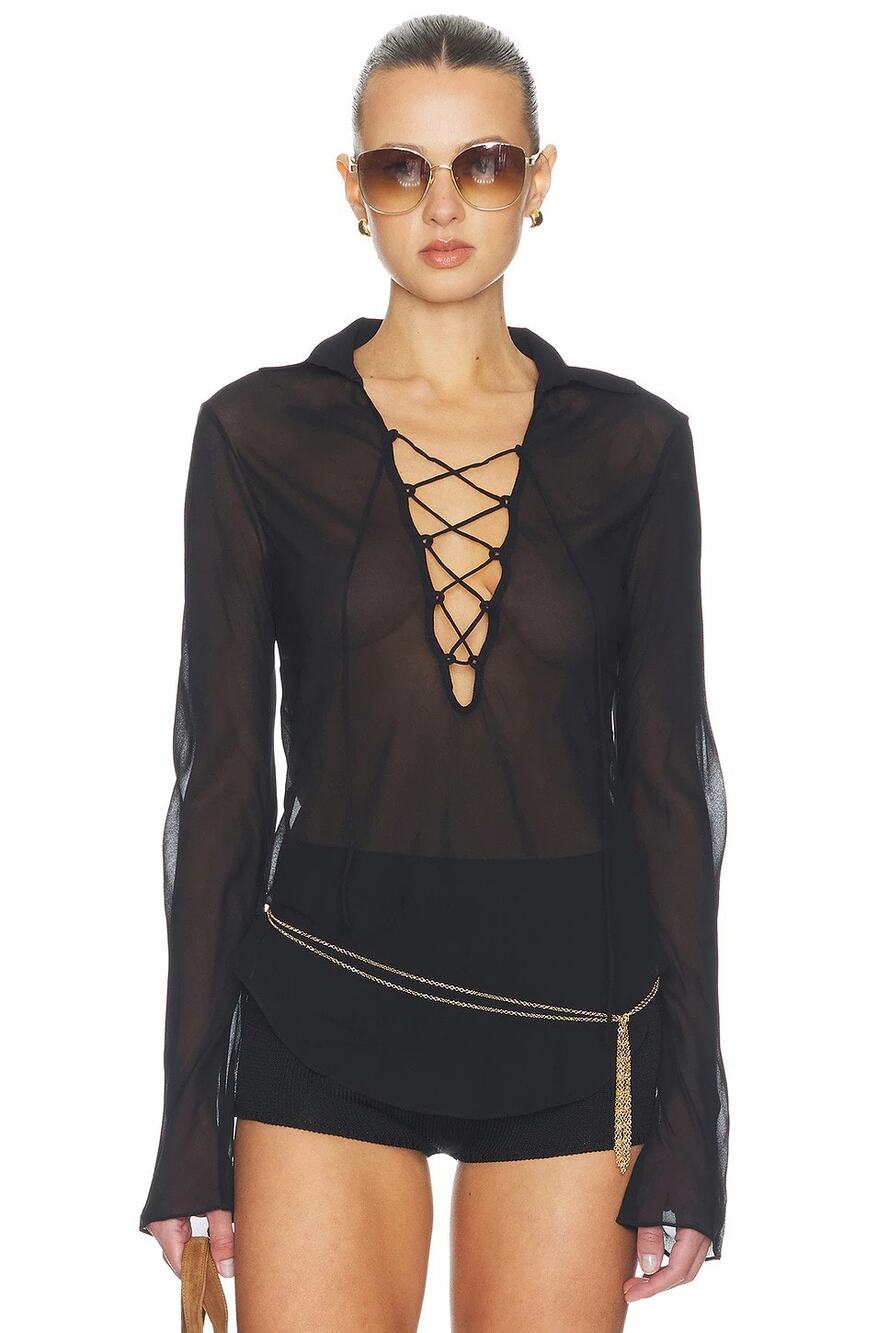Tularosa Carlotta Top Lace Up Sheer Mesh Party Evening Fall Y2K Streetwear XXS